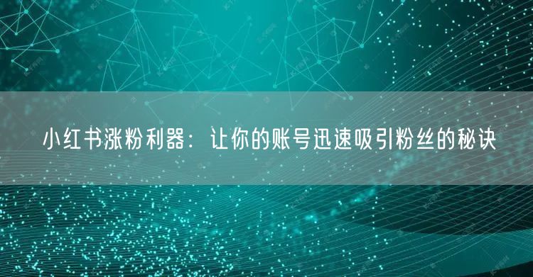 小红书涨粉利器：让你的账号迅速吸引粉丝的秘诀
